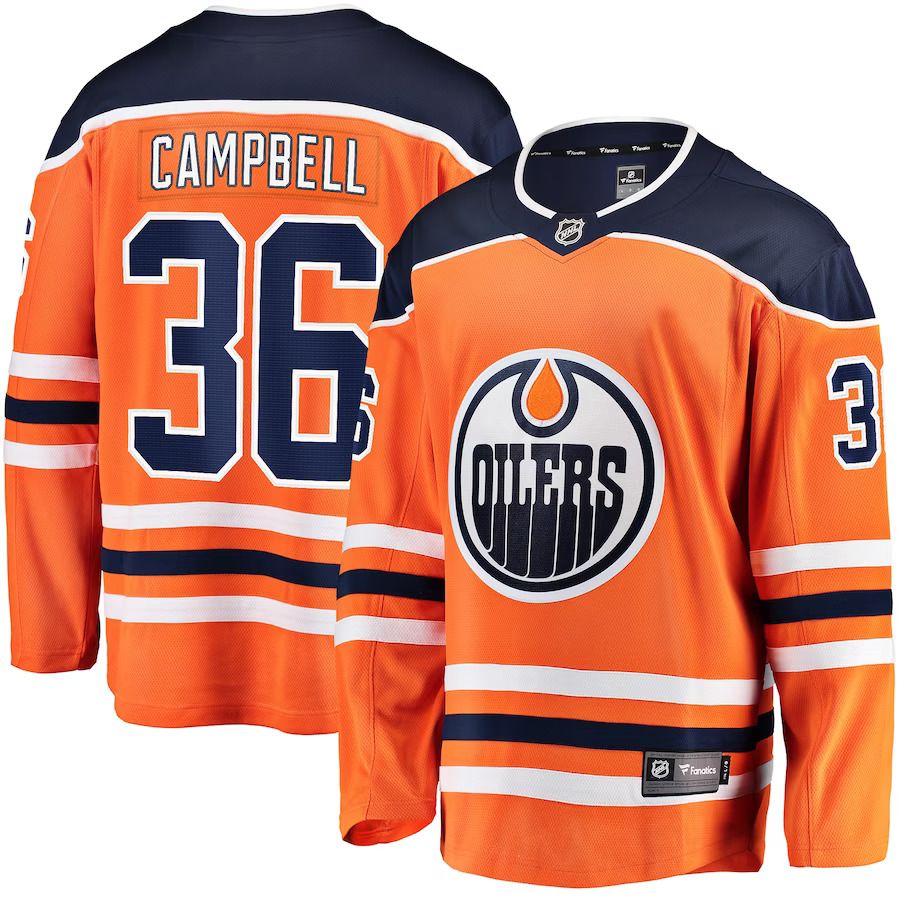 Men Edmonton Oilers #36 Jack Campbell Fanatics Branded Orange Home Breakaway Player NHL Jersey
